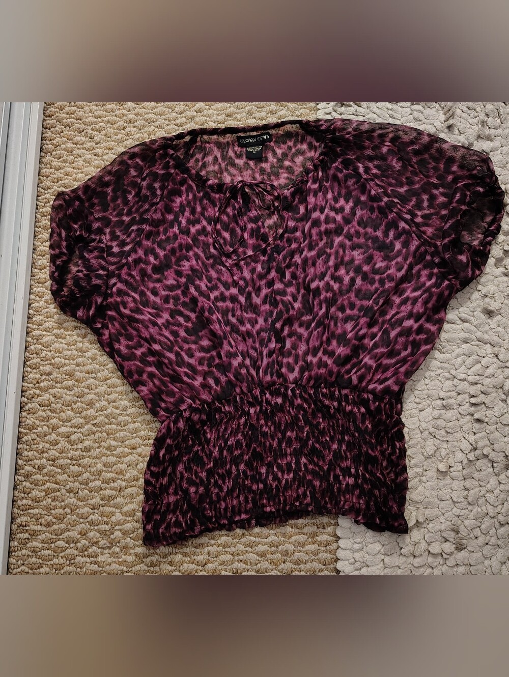 Animal-Print Short Flutter Sleeve Blouse